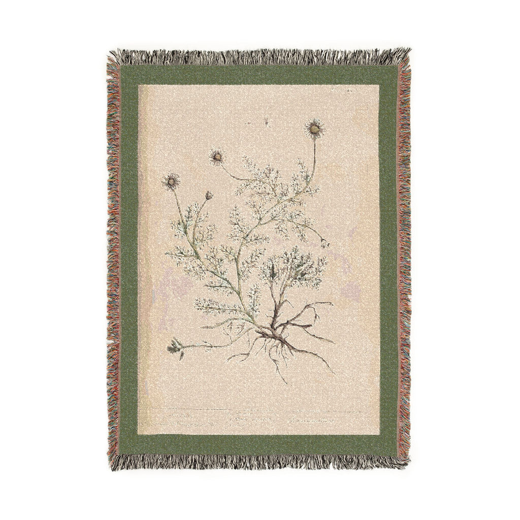 A Curious Herbal Camomile Woven Blanket, Elizabeth Blackwell, Vintage Botanical Art