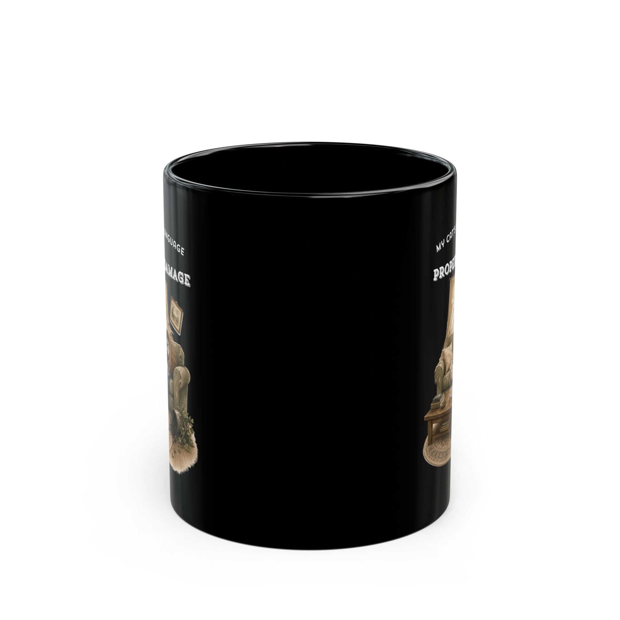 My Cat's Love Language is Property Damage Mug, Funny Cat Humor, Black Ceramic