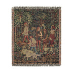The Hunters Enter the Woods Woven Blanket, Medieval Unicorn Tapestry Art Throw