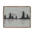 Mountain Lake Reflection Woven Blanket | Scenic Pine Trees, Neutral Tones