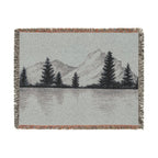 Mountain Lake Reflection Woven Blanket | Scenic Pine Trees, Neutral Tones