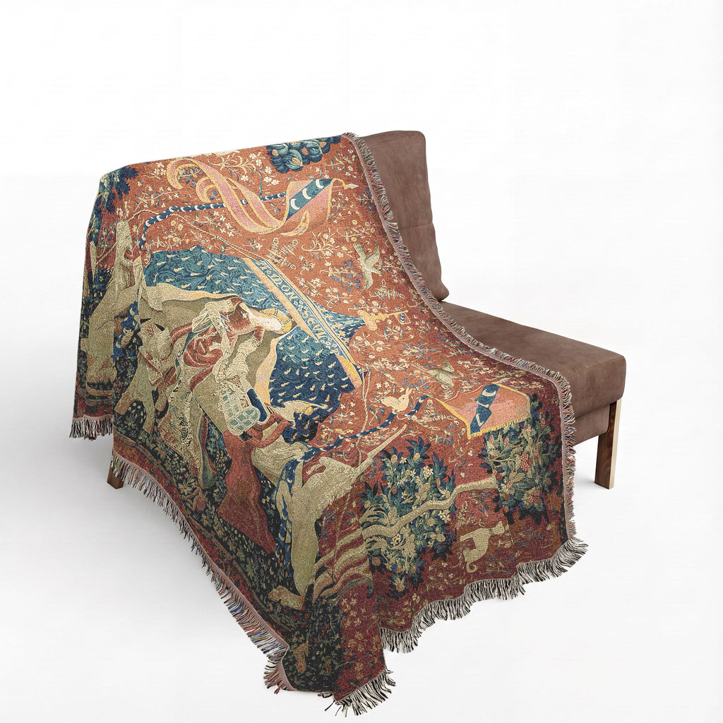 The Lady and the Unicorn À Mon Seul Désir Woven Blanket, Medieval Tapestry Art Throw