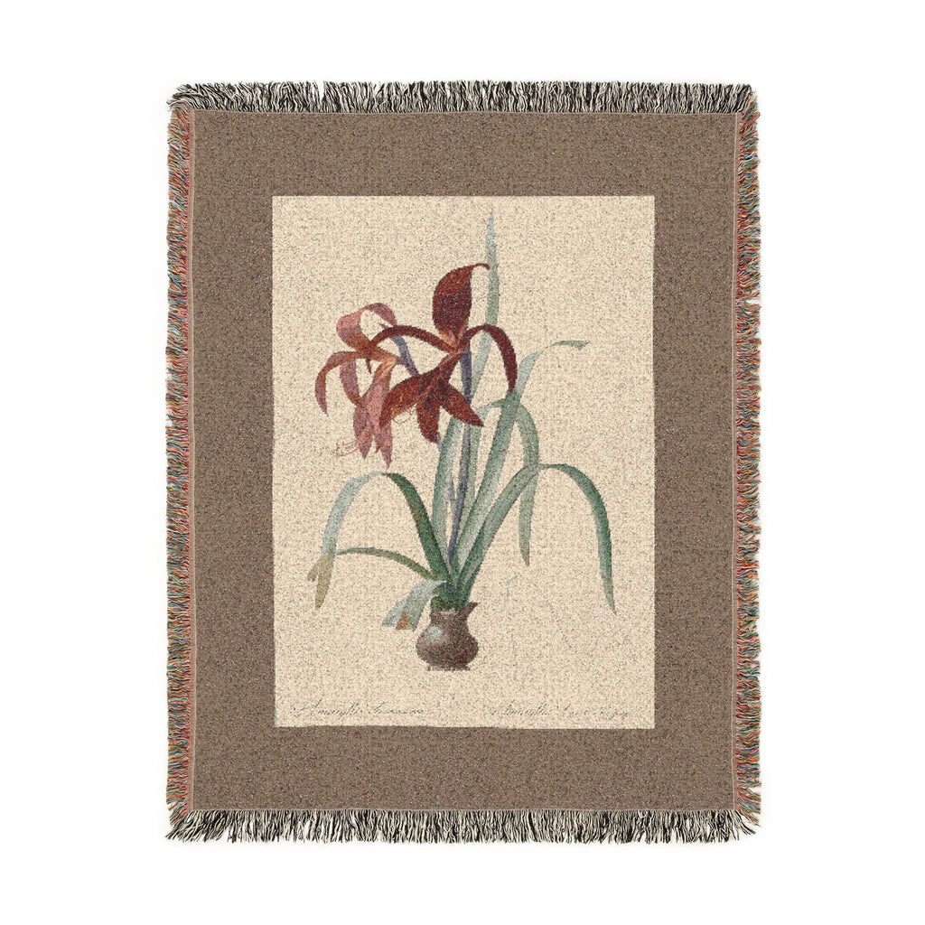 Amaryllis Formosissima Woven Blanket, Pierre-Joseph Redouté, Vintage Botanical Art Throw