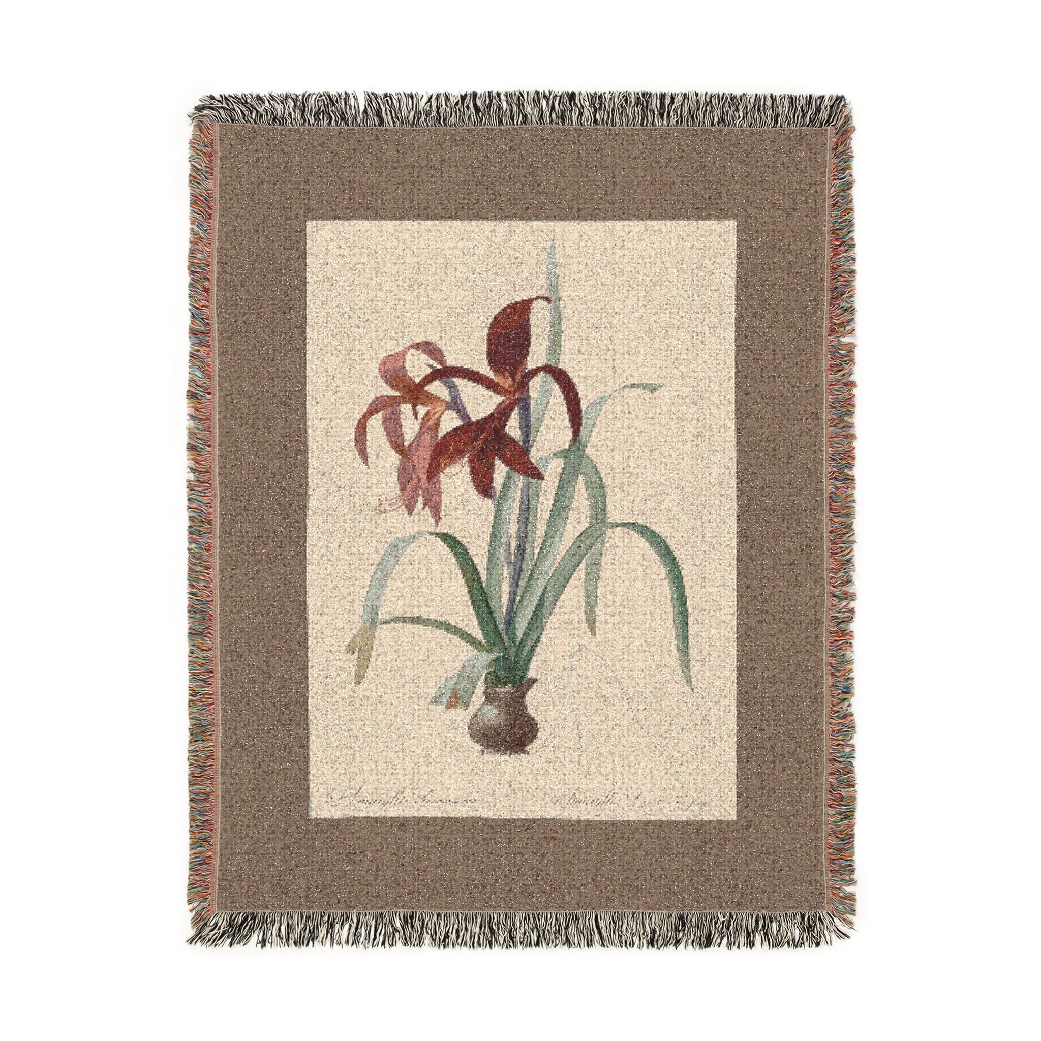 Amaryllis Formosissima Woven Blanket, Pierre-Joseph Redouté, Vintage Botanical Art Throw