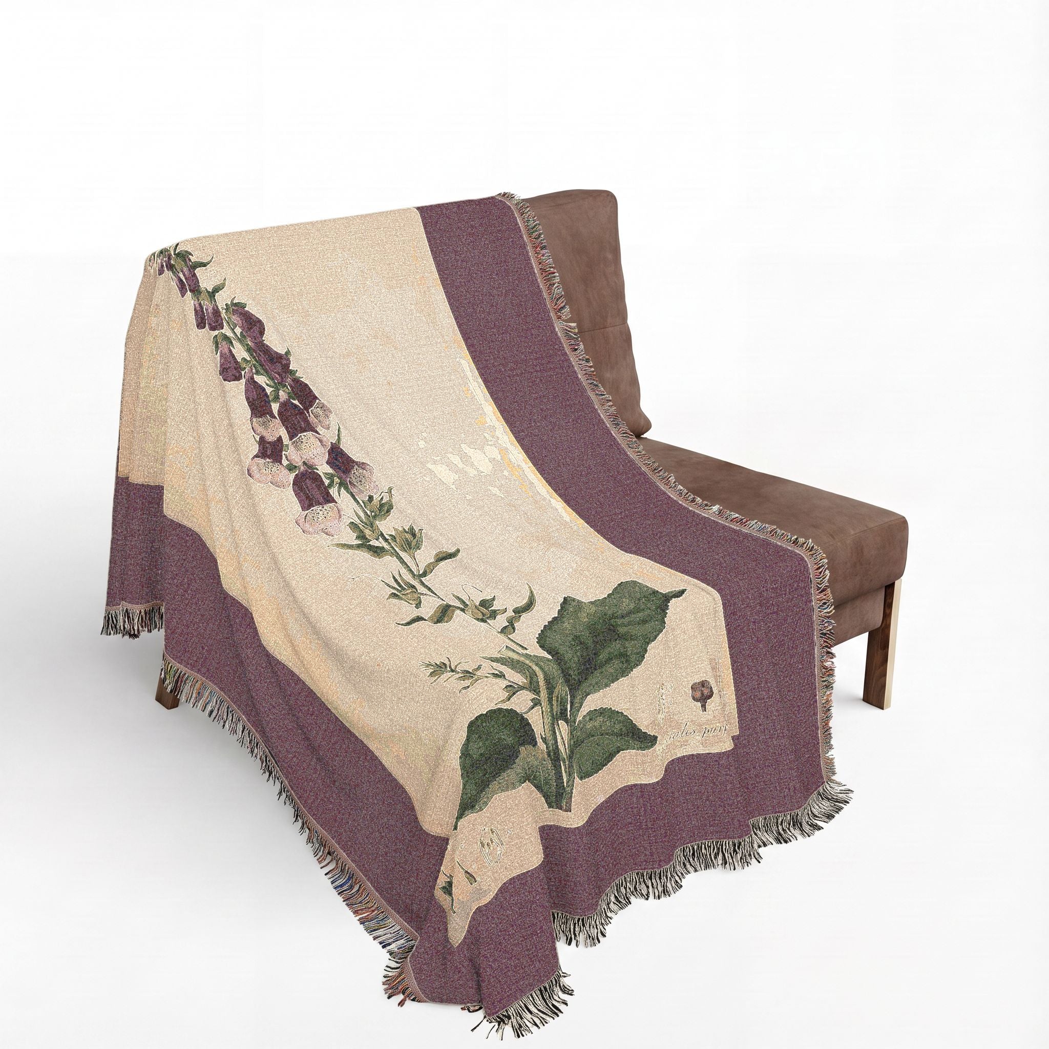 Digitalis Purpurea Foxglove Woven Blanket, Flora Londinensis, Vintage Botanical Art