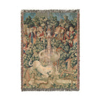 The Unicorn Purifies Water Woven Blanket, Medieval Unicorn Tapestry Art Throw