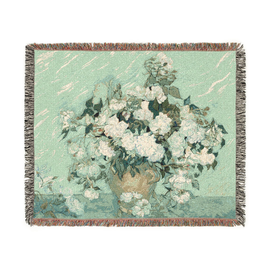 Roses Woven Blanket, Vincent van Gogh, Floral Fine Art Throw