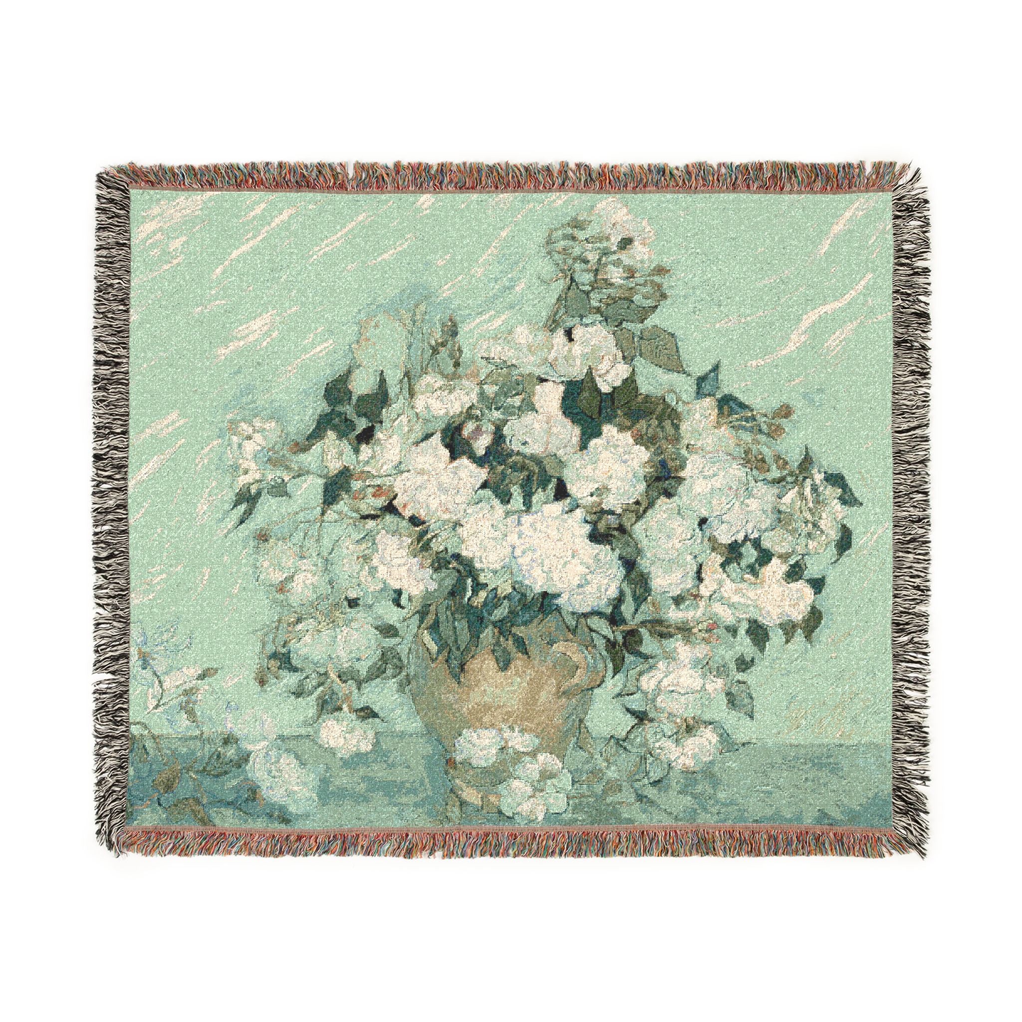 Roses Woven Blanket, Vincent van Gogh, Floral Fine Art Throw