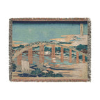 Yahagi Bridge at Okazaki Woven Blanket, Katsushika Hokusai, Blue Toned Japanese Woodblock Art