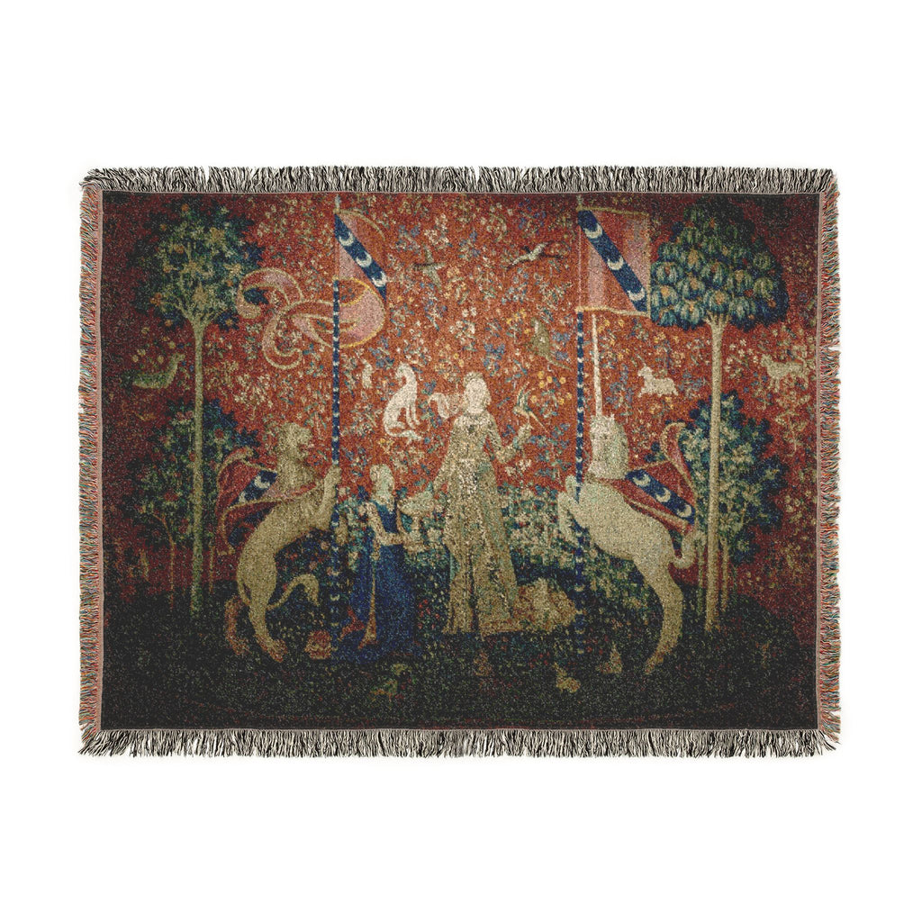 The Lady and the Unicorn Taste Woven Blanket, Medieval Tapestry Art Throw