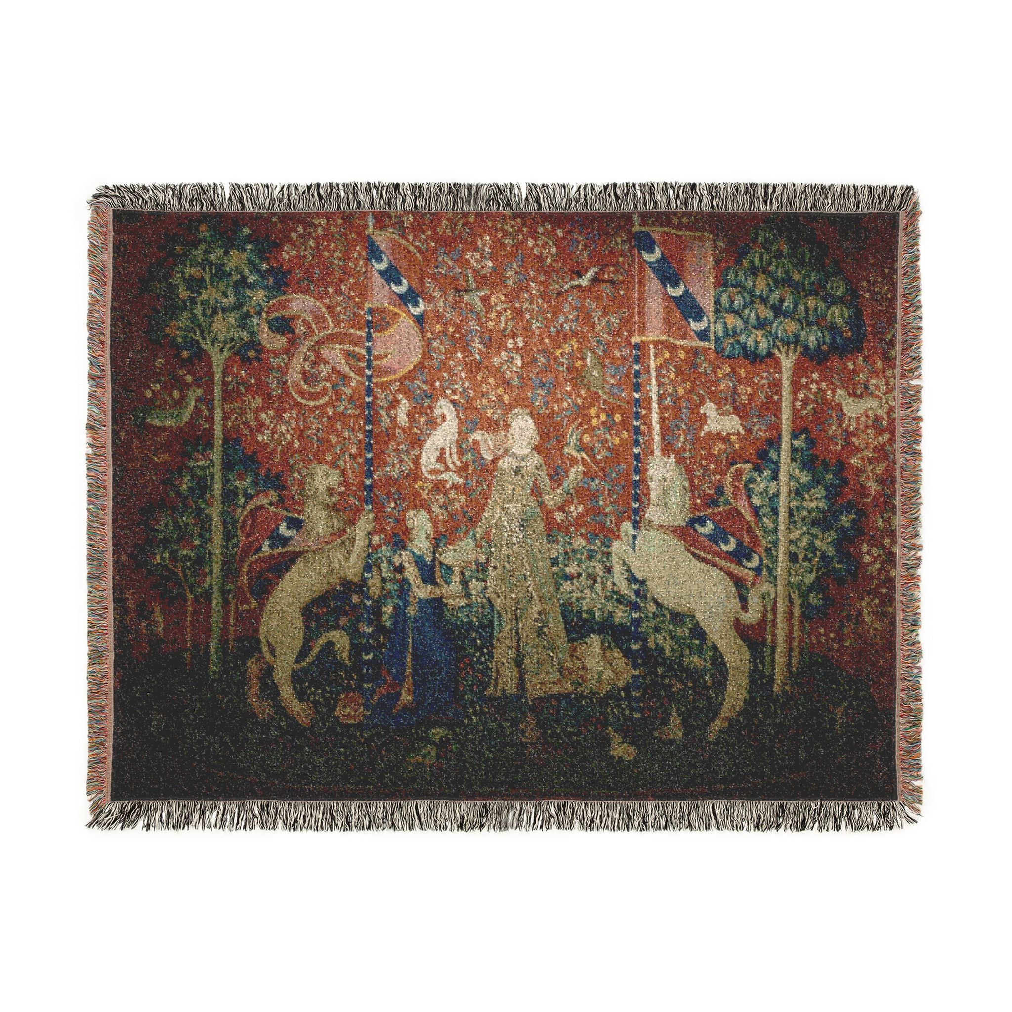 The Lady and the Unicorn Taste Woven Blanket, Medieval Tapestry Art Throw