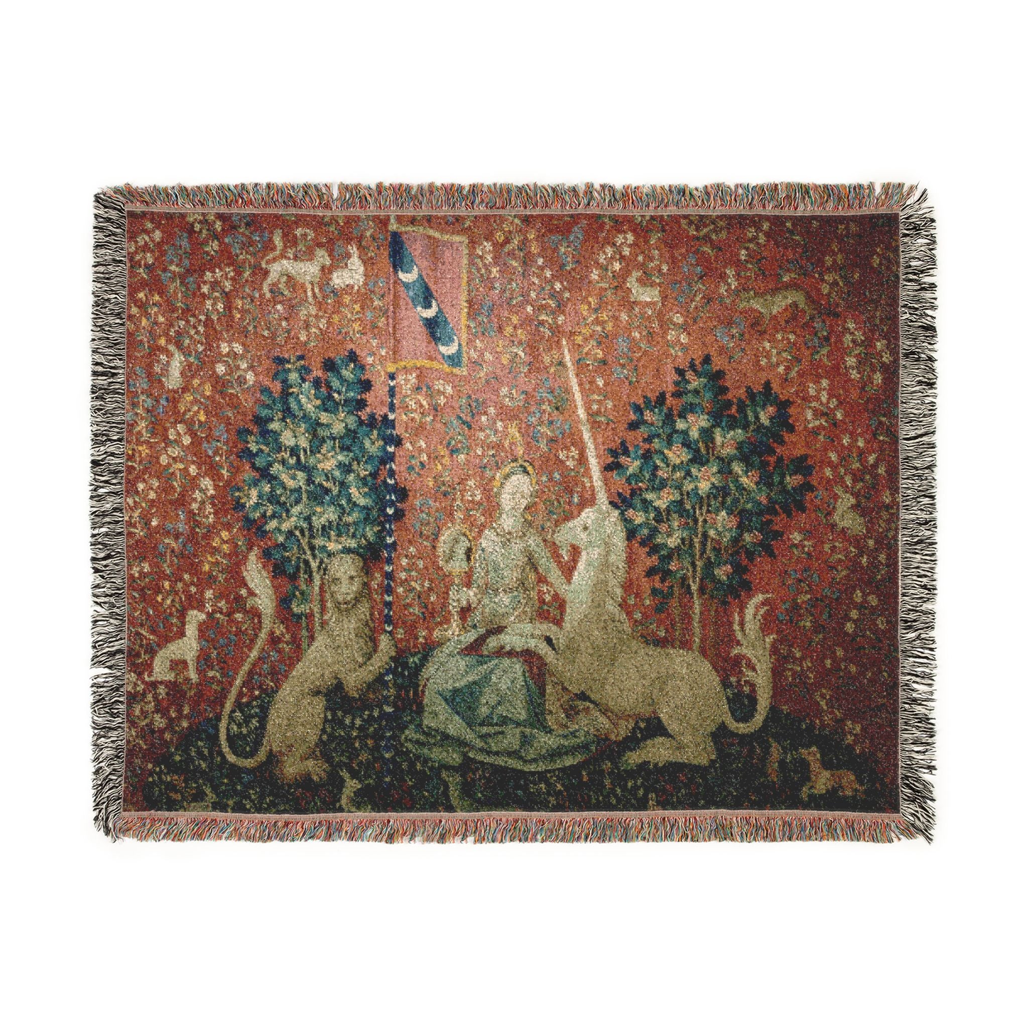 The Lady and the Unicorn Sight Woven Blanket, Medieval Tapestry Art Throw