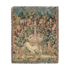 The Unicorn Purifies Water Woven Blanket, Medieval Unicorn Tapestry Art Throw