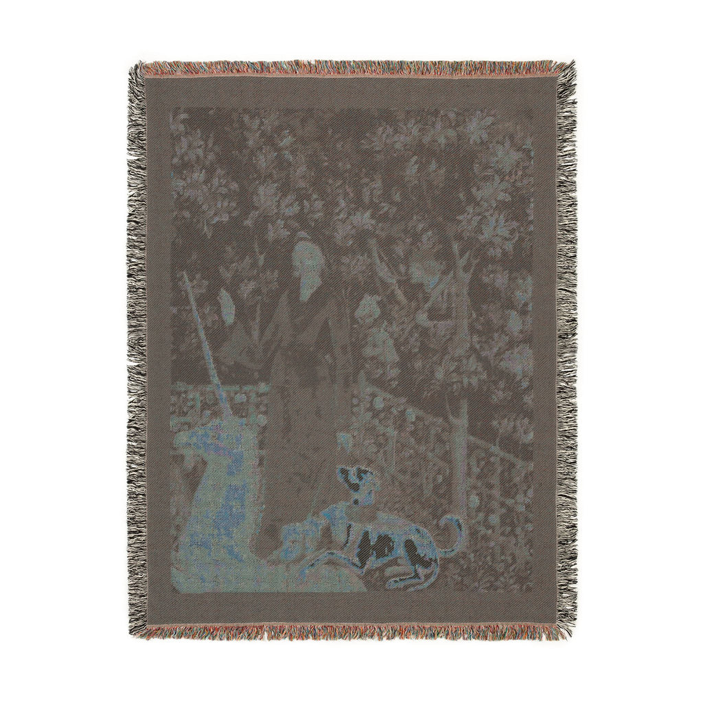 The Mystic Capture of the Unicorn Woven Blanket, Medieval Unicorn Tapestry Art Throw