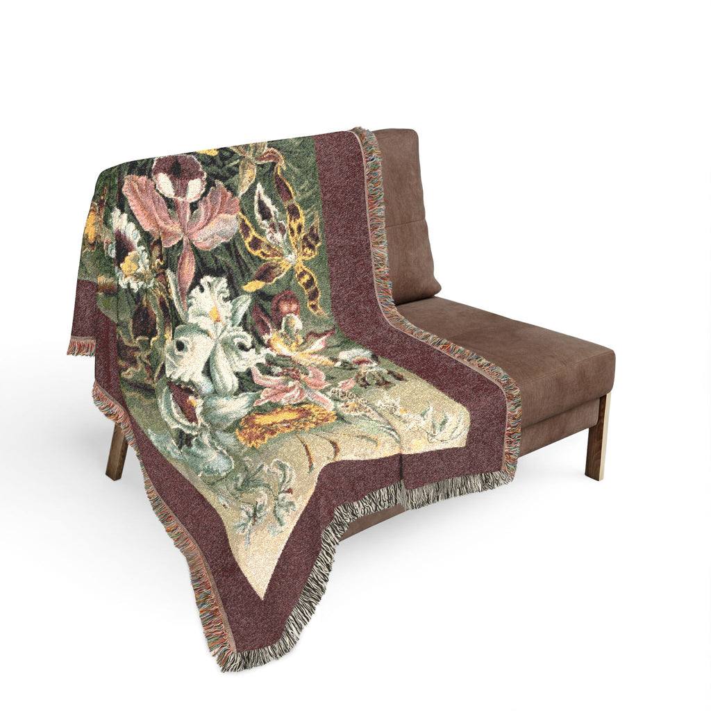 Orchidae Orchids Woven Blanket, Ernst Haeckel, Vintage Botanical Art