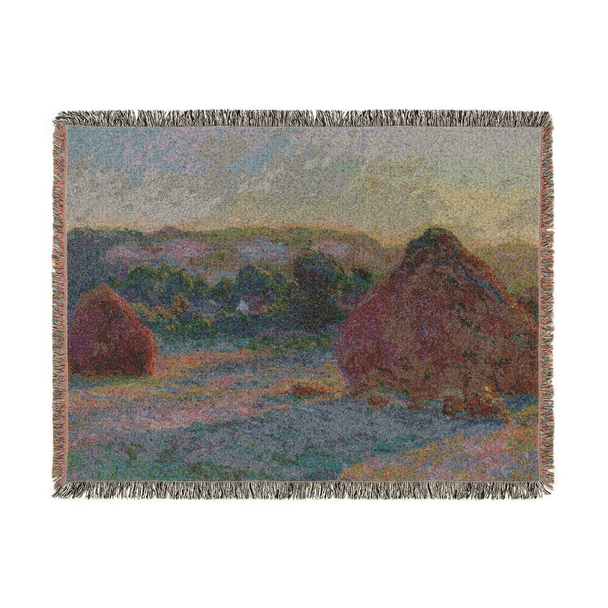 Stacks of Wheat (End of Summer) Woven Blanket, Claude Monet, Impressionist Art Throw