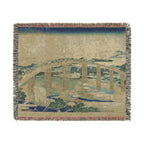 Yahagi Bridge at Okazaki Woven Blanket, Katsushika Hokusai, Muted Japanese Woodblock Art