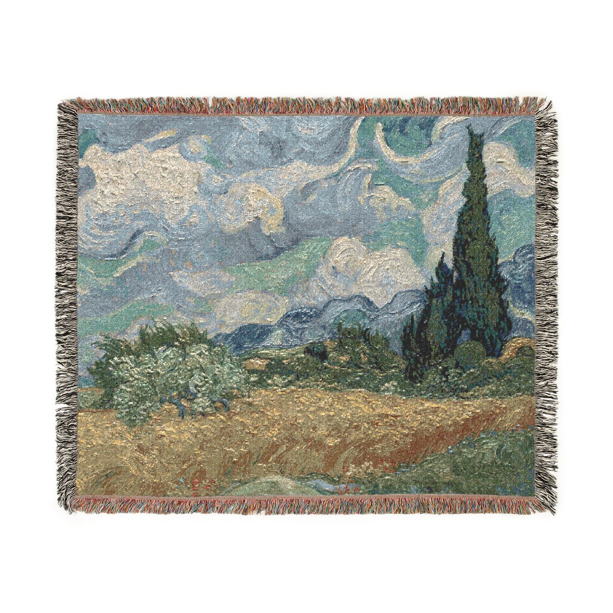 Wheat Field with Cypresses Woven Blanket, Vincent van Gogh, Fine Art Throw