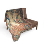 The Lady and the Unicorn Hearing Woven Blanket, Medieval Tapestry Art Throw