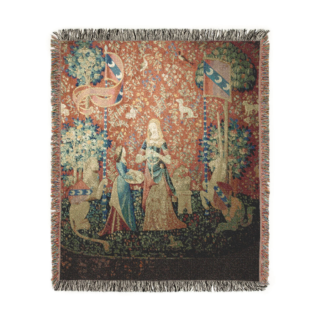 The Lady and the Unicorn Smell Woven Blanket, Medieval Tapestry Art Throw