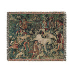 The Unicorn Defends Himself Woven Blanket, Medieval Unicorn Tapestry Art Throw