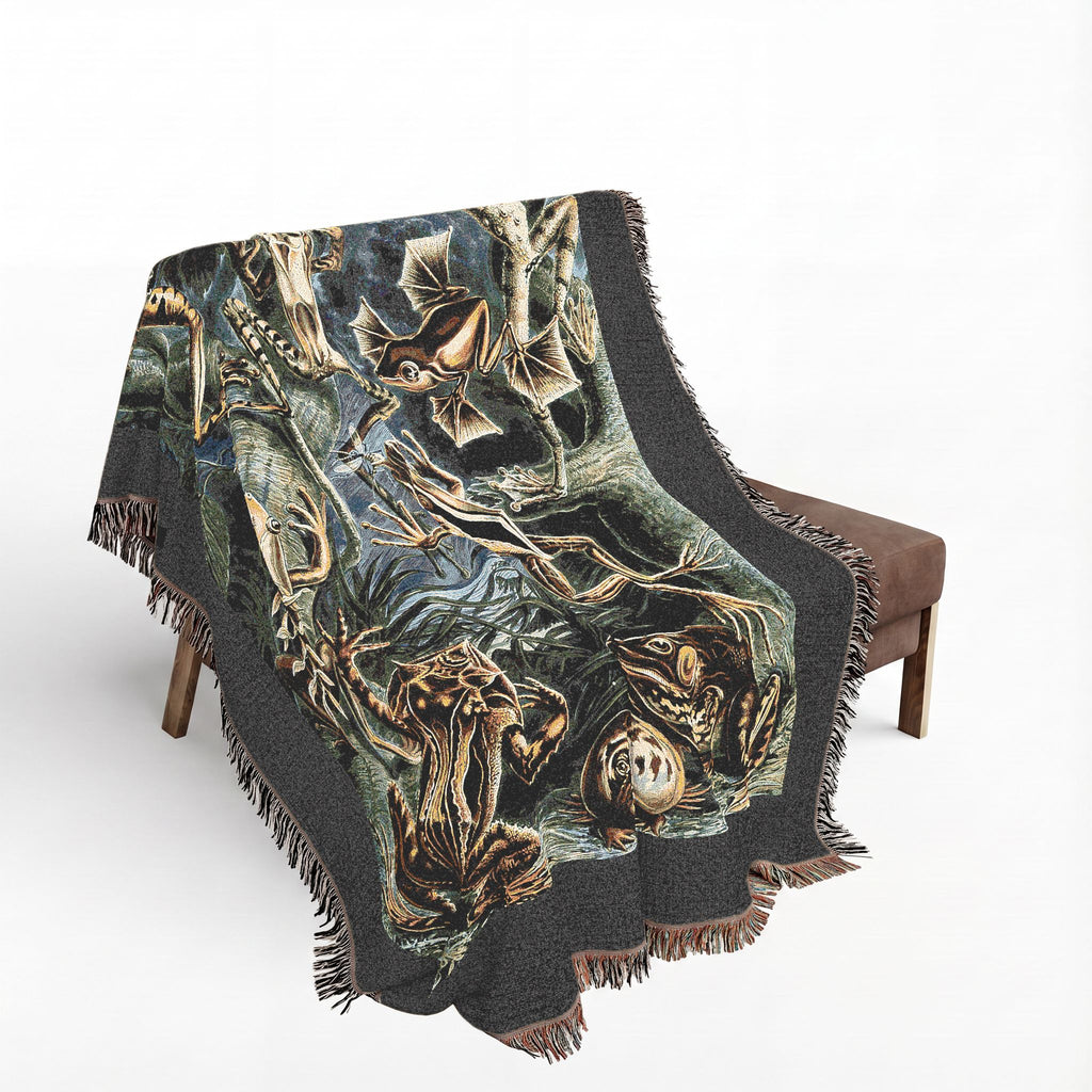 Batrachia Frogs Woven Blanket, Ernst Haeckel, Vintage Amphibian Art