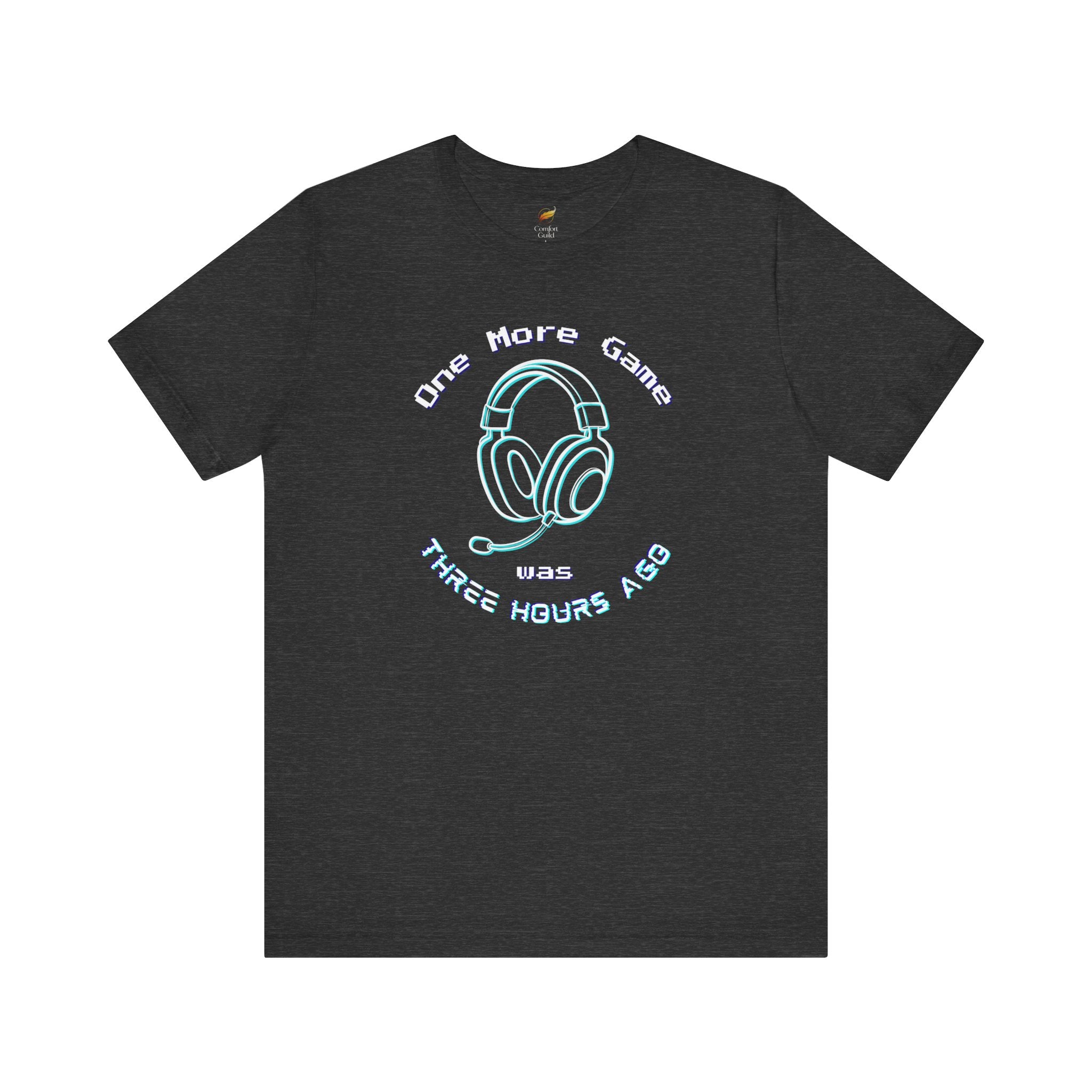 One More Game Graphic Tee, Funny Gamer T-Shirt, Neon Headset