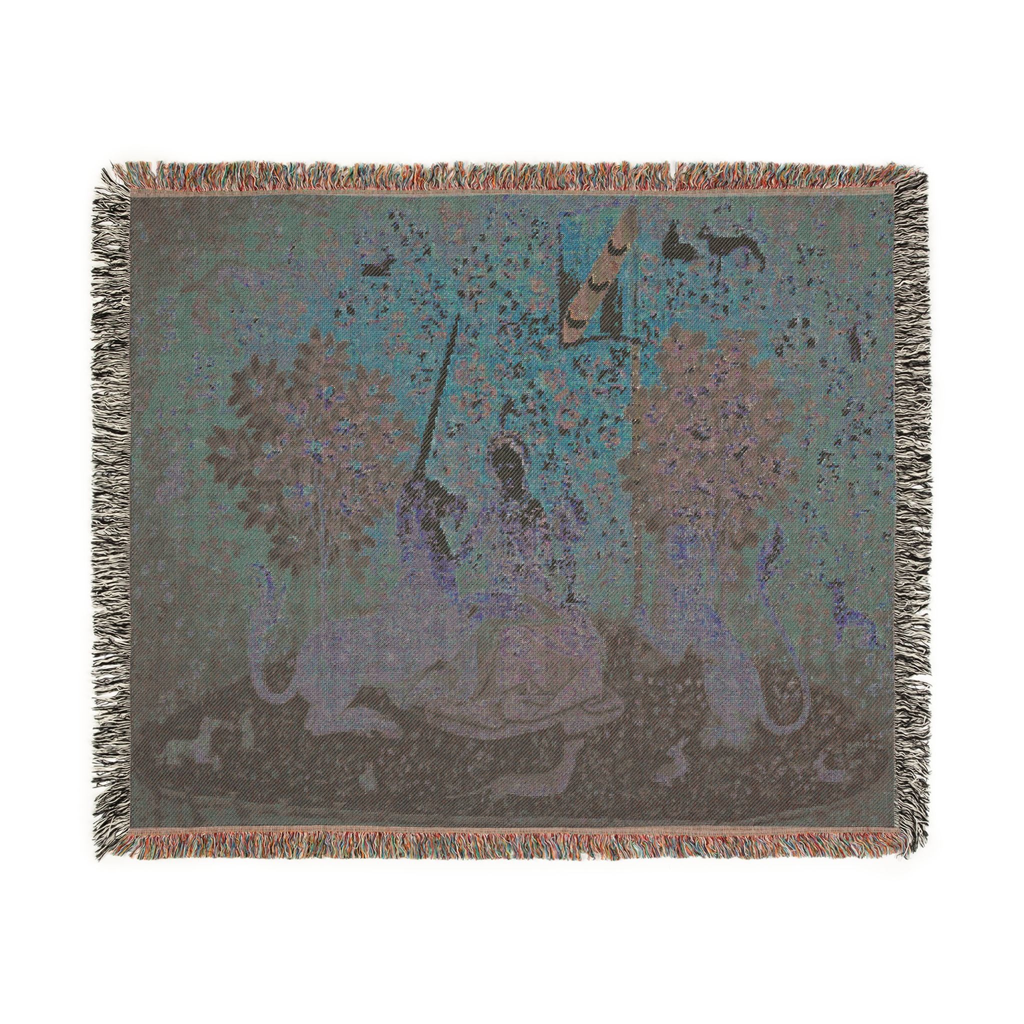 The Lady and the Unicorn Sight Woven Blanket, Medieval Tapestry Art Throw