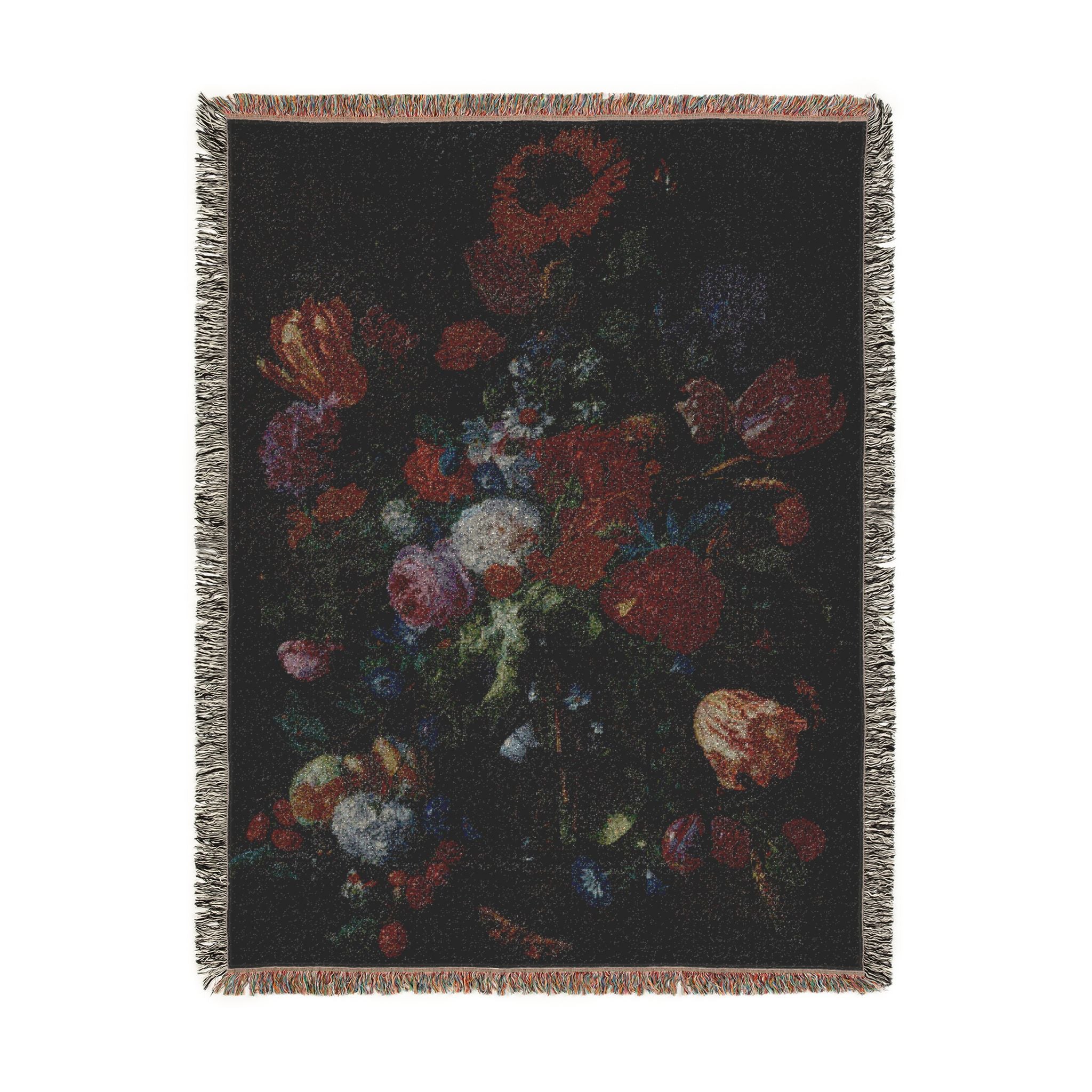 Glass Vase with Flowers and Fruit Woven Blanket, Jan Davidsz. de Heem, Dutch Still Life Art
