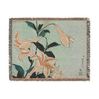 Lilies Woven Blanket, Katsushika Hokusai, Japanese Botanical Art Throw