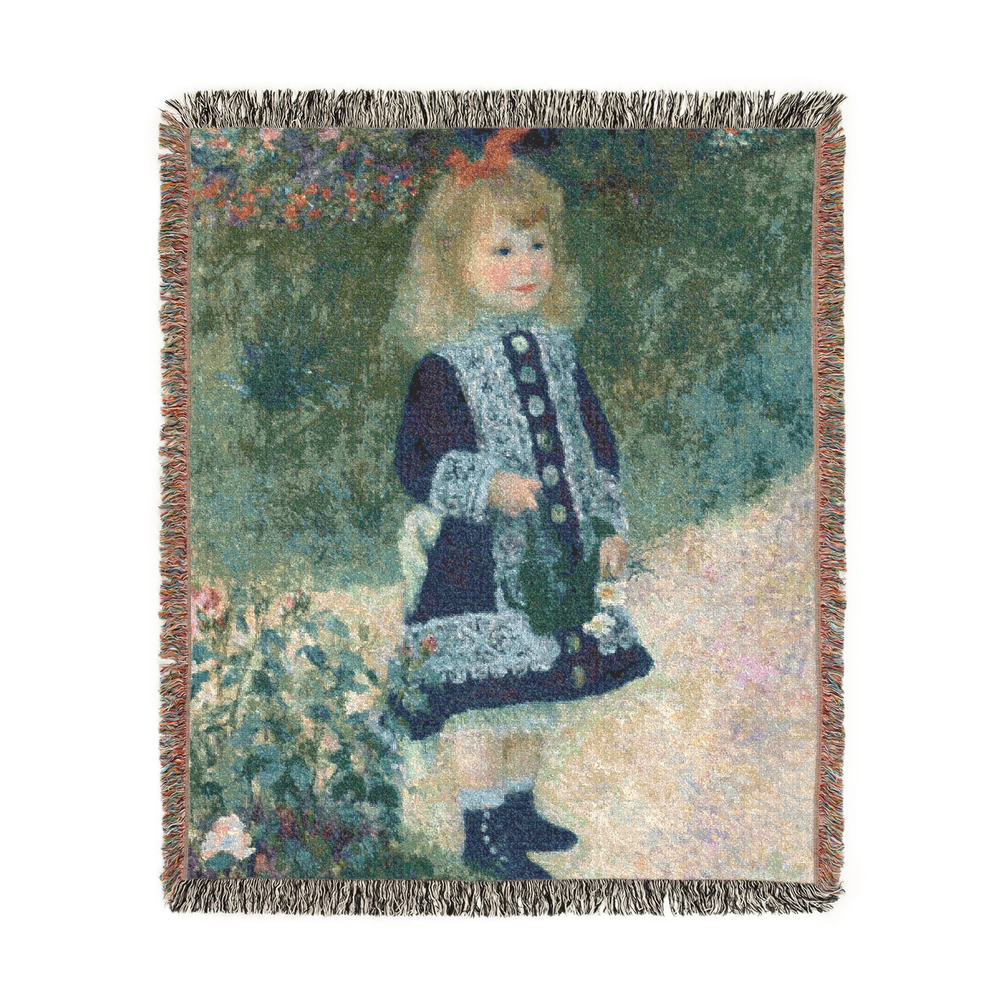 A Girl with a Watering Can Woven Blanket, Pierre-Auguste Renoir, Impressionist Art Throw