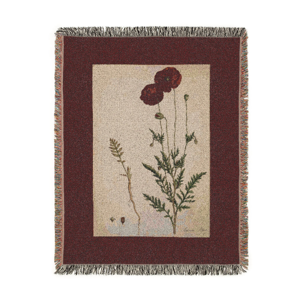 Papaver Rhoeas Poppy Woven Blanket, Flora Londinensis, Vintage Botanical Art