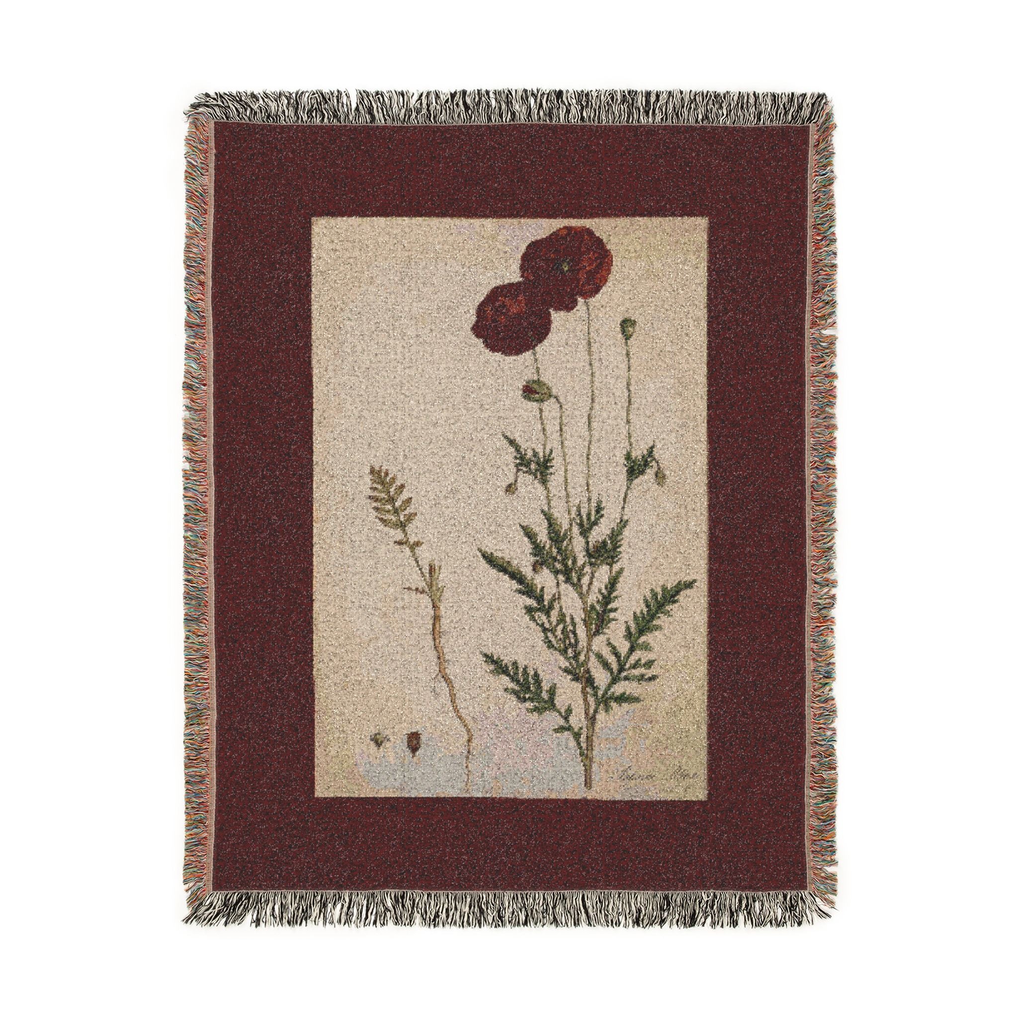 Papaver Rhoeas Poppy Woven Blanket, Flora Londinensis, Vintage Botanical Art