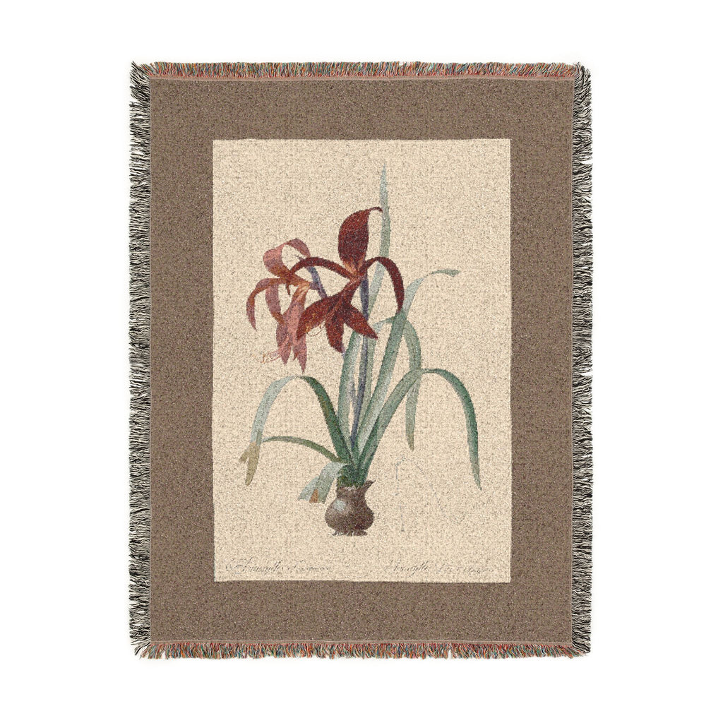 Amaryllis Formosissima Woven Blanket, Pierre-Joseph Redouté, Vintage Botanical Art Throw