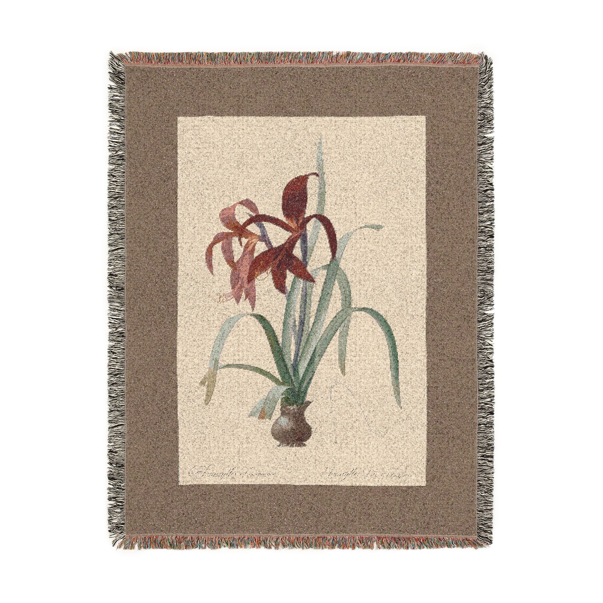 Amaryllis Formosissima Woven Blanket, Pierre-Joseph Redouté, Vintage Botanical Art Throw