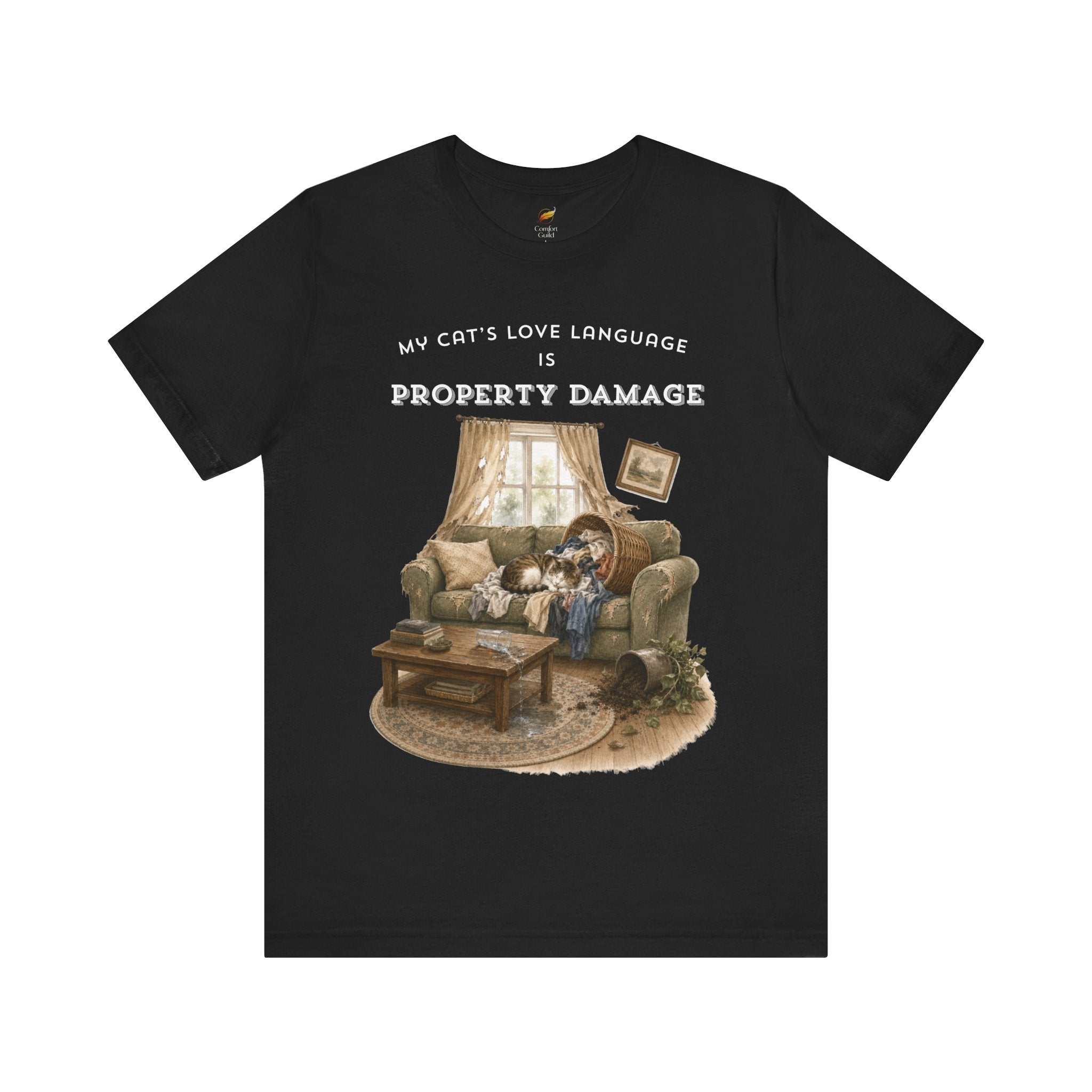 My Cat's Love Language Is Property Damage Graphic Tee, Funny Cat T-Shirt