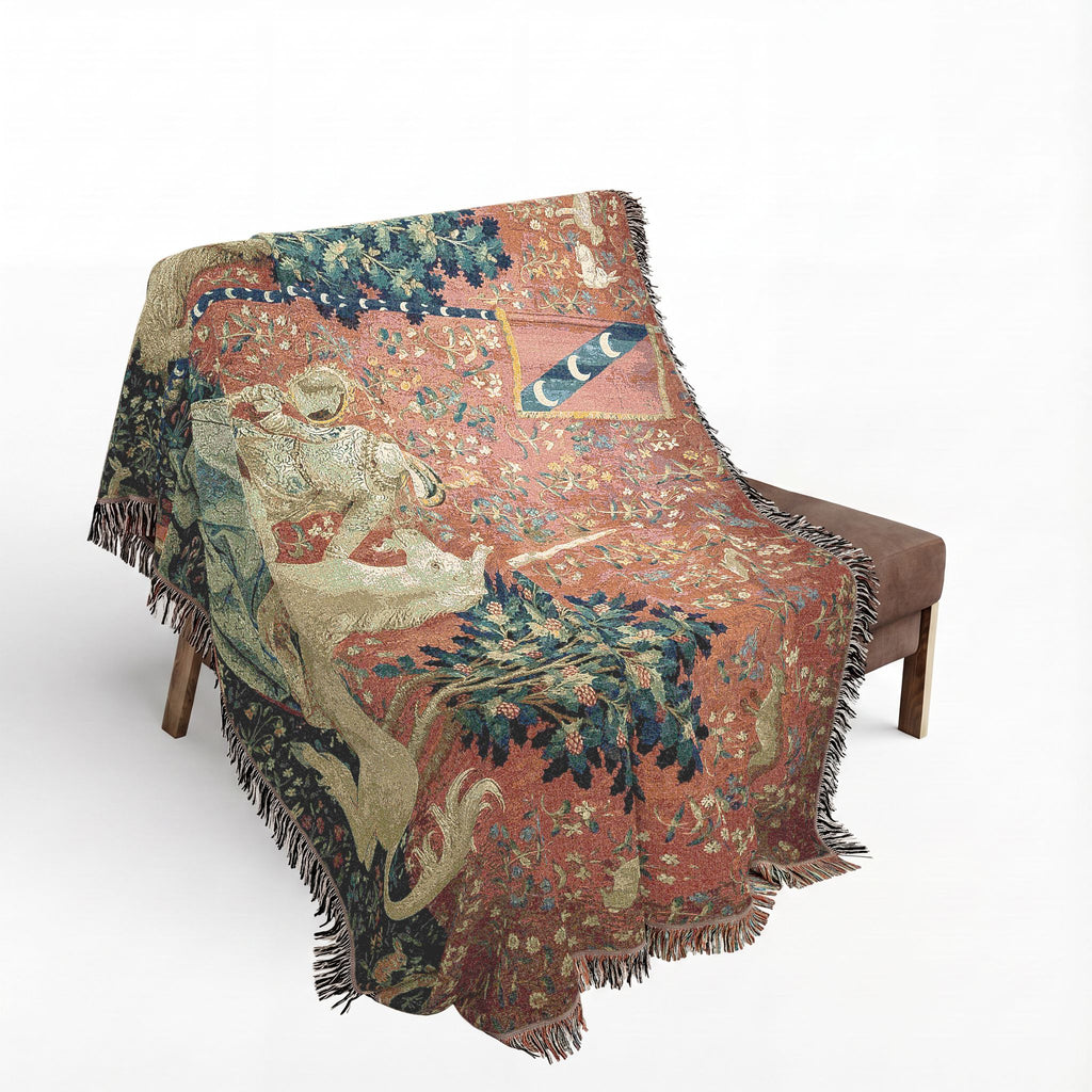 The Lady and the Unicorn Sight Woven Blanket, Medieval Tapestry Art Throw
