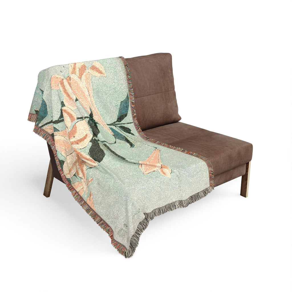 Lilies Woven Blanket, Katsushika Hokusai, Japanese Botanical Art Throw