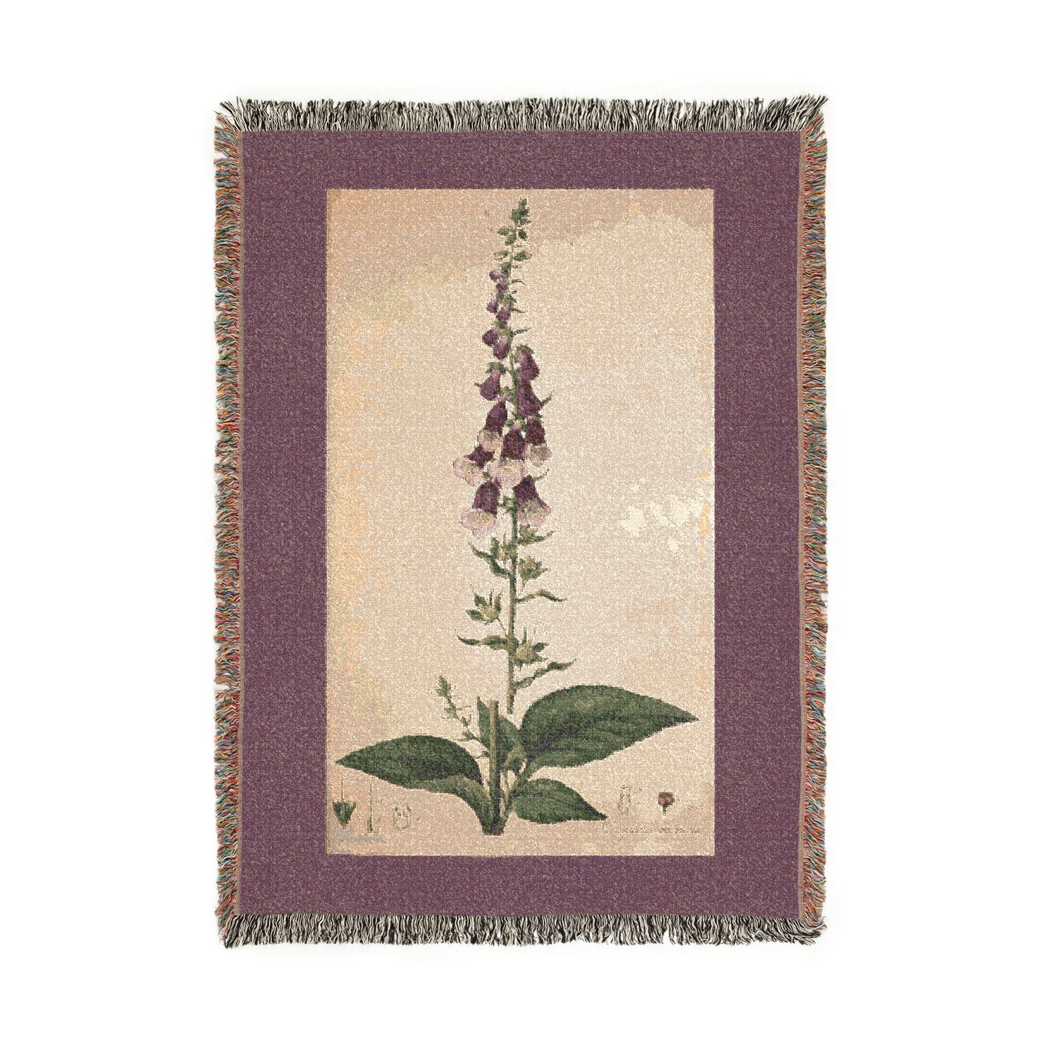 Digitalis Purpurea Foxglove Woven Blanket, Flora Londinensis, Vintage Botanical Art