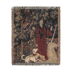 The Mystic Capture of the Unicorn Woven Blanket, Medieval Unicorn Tapestry Art Throw