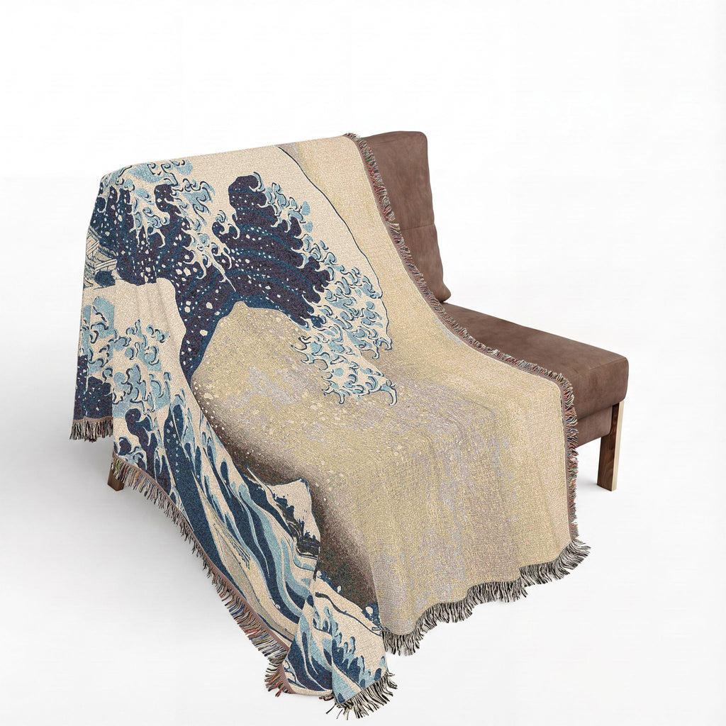 The Great Wave off Kanagawa Woven Blanket, Katsushika Hokusai, Japanese Ukiyo-e Art Throw