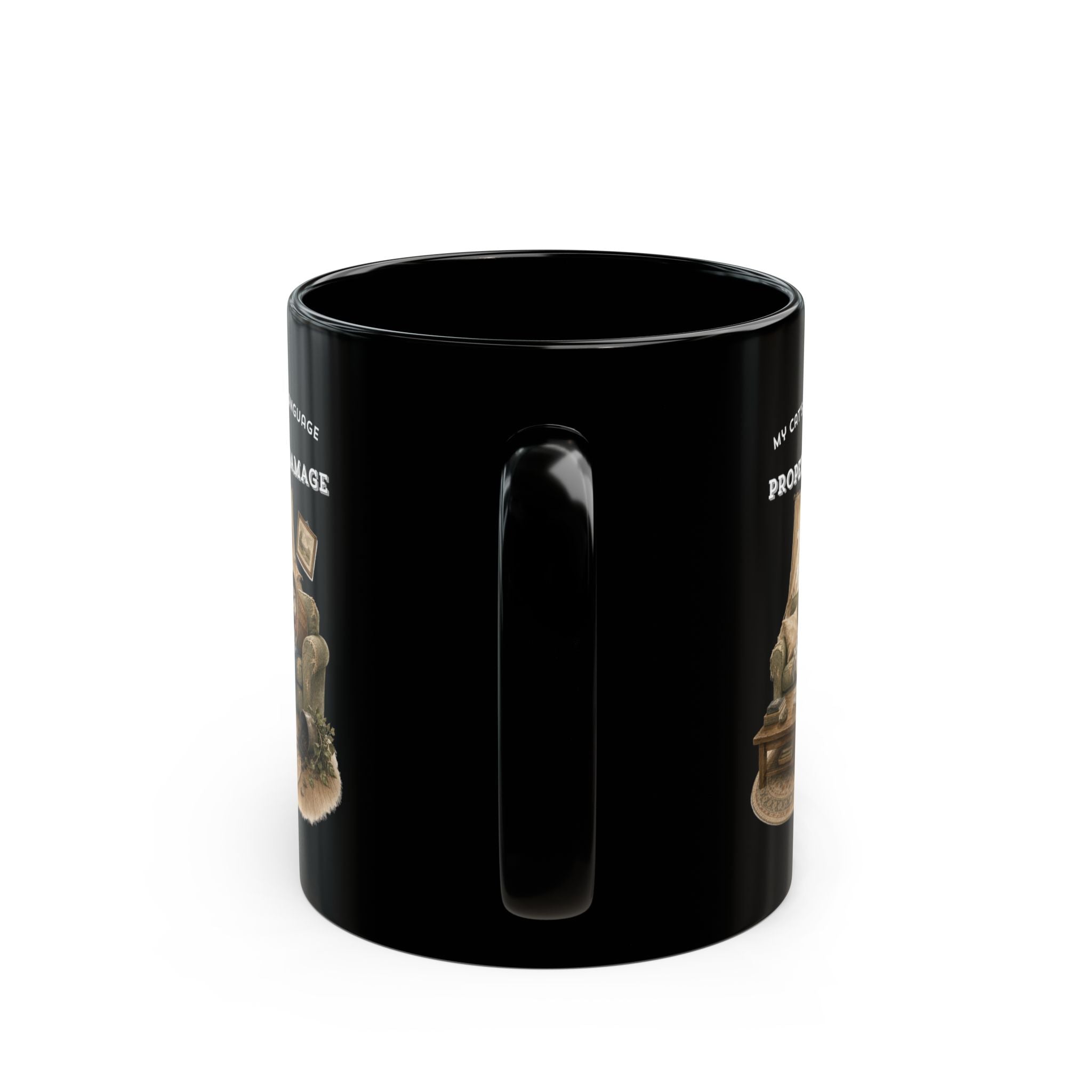 My Cat's Love Language is Property Damage Mug, Funny Cat Humor, Black Ceramic