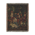 The Hunters Enter the Woods Woven Blanket, Medieval Unicorn Tapestry Art Throw