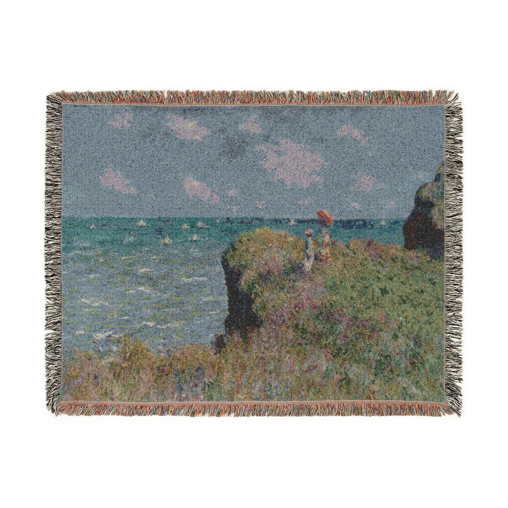 Cliff Walk at Pourville Woven Blanket, Claude Monet, Impressionist Art Throw