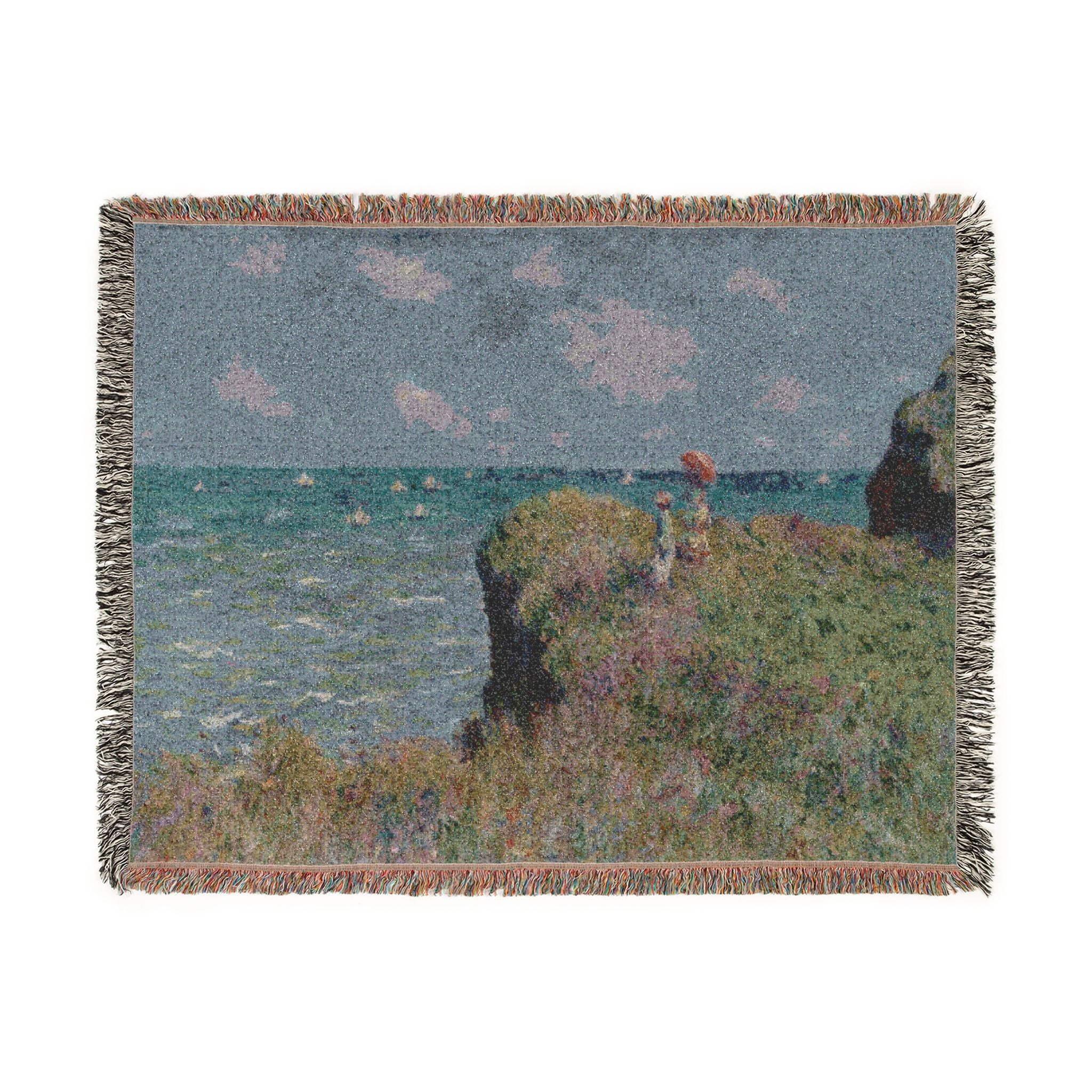 Cliff Walk at Pourville Woven Blanket, Claude Monet, Impressionist Art Throw