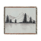 Mountain Lake Reflection Woven Blanket | Scenic Pine Trees, Neutral Tones