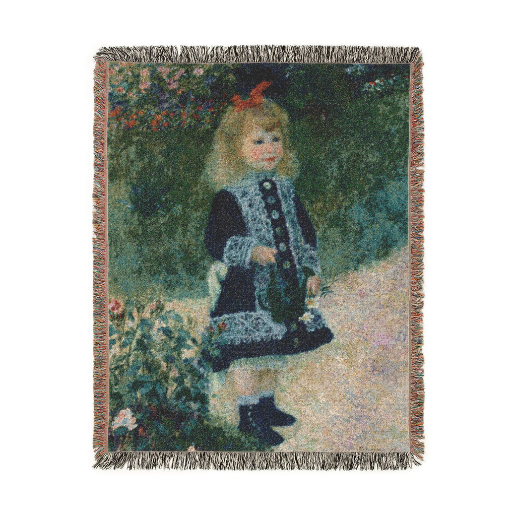 A Girl with a Watering Can Woven Blanket, Pierre-Auguste Renoir, Impressionist Art Throw