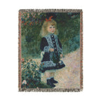 A Girl with a Watering Can Woven Blanket, Pierre-Auguste Renoir, Impressionist Art Throw