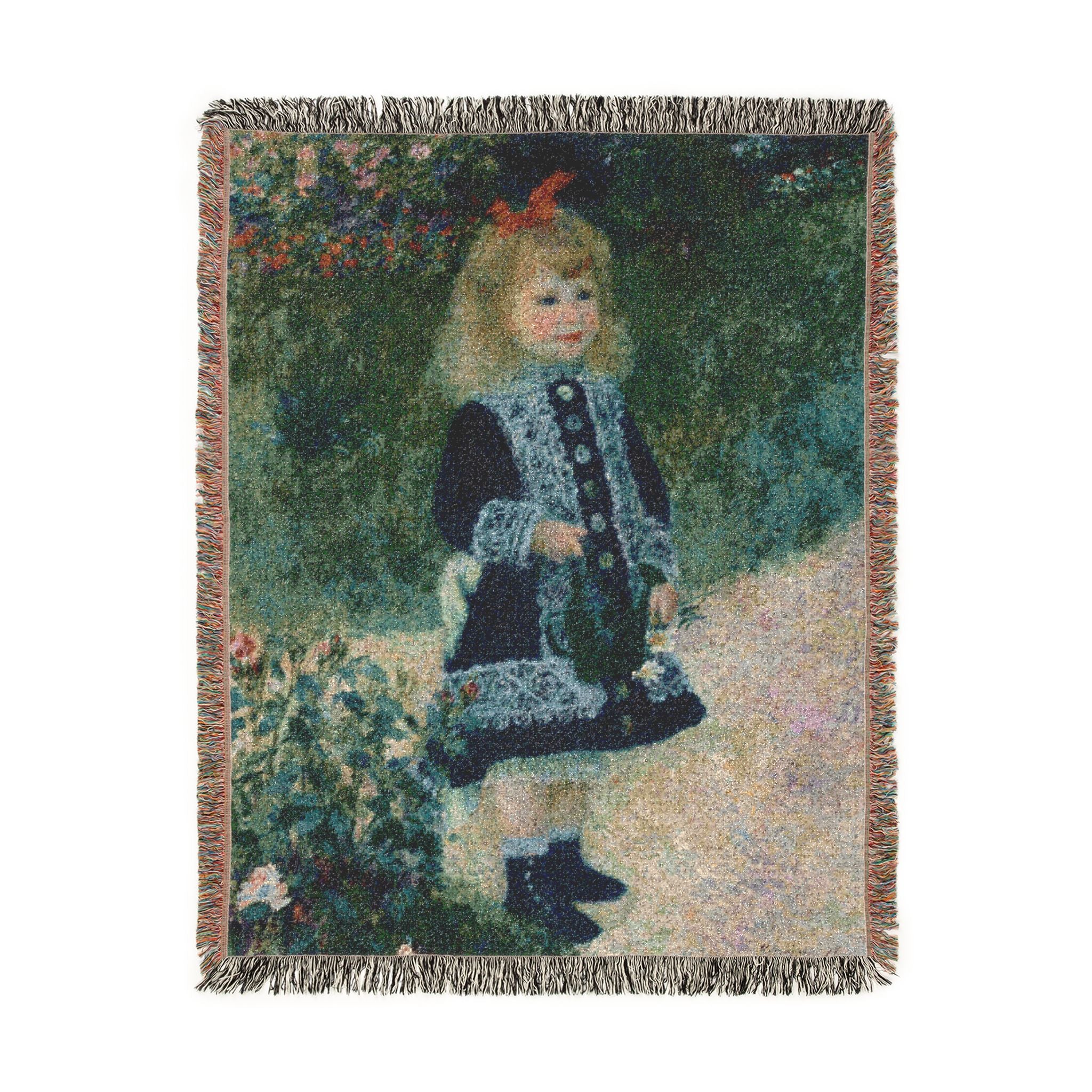 A Girl with a Watering Can Woven Blanket, Pierre-Auguste Renoir, Impressionist Art Throw