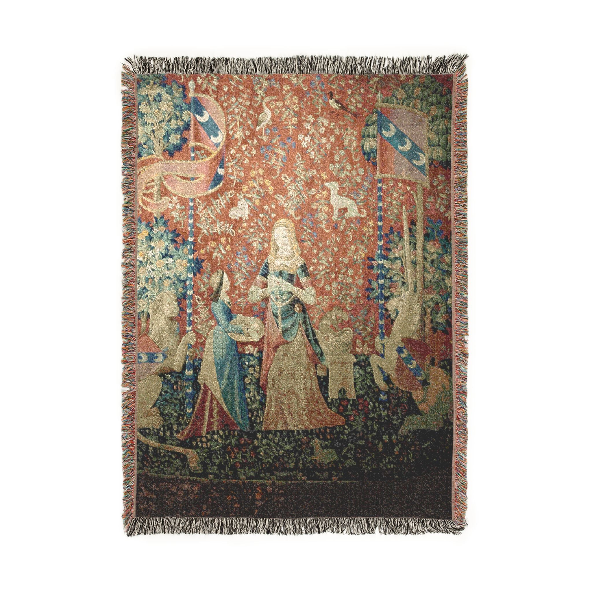 The Lady and the Unicorn Smell Woven Blanket, Medieval Tapestry Art Throw